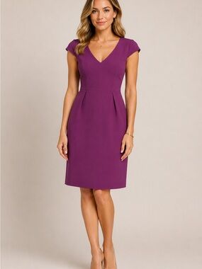 Worthington Tailored Purple Sheath Dess V-Neck Cap Sleeve Knee Length sz 4P